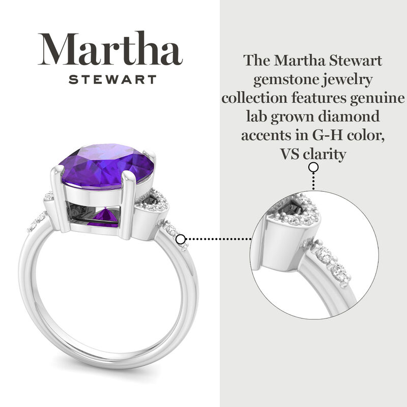 Martha Stewart Oval Amethyst and Lab Grown Diamond Ring in Sterling Silver image number null